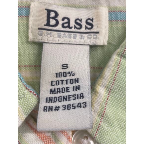 BASS Sleeveless button up Camp Shirt mint green/pink stripe Small 100% Cotton - Picture 3 of 8